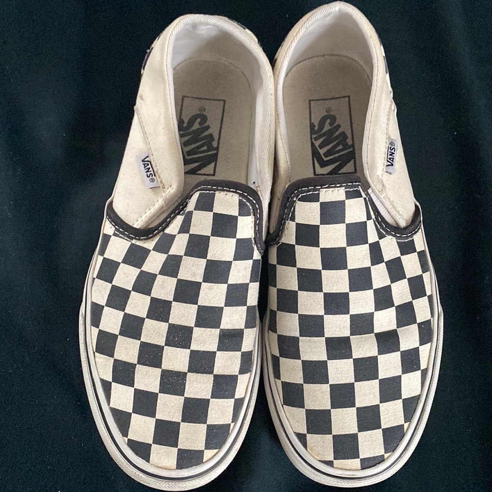 checkered van slip ons Very gently used size 6.5W/5M  great condition